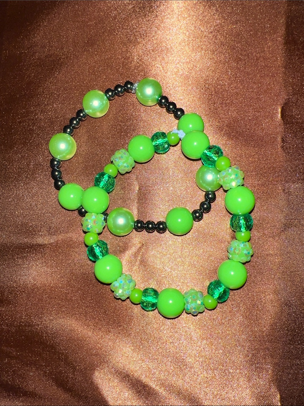 Neon Green Beaded Stretch Bracelet Set - Picture 3 of 4